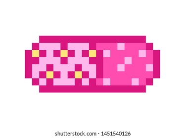 Pills Pixel art 8 bit object. Pink fashion digital game. Pastel icons girly sticker. Vintage assets.