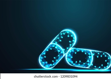 Pills. polygonal two capsule pills made of line . Medical, pharmacy, health, vitamin, antibiotic, cosmetic capsule, pharmaceutical, treatment.vector designs illustration or background