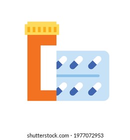 Pills and prescriptions flat vector icon