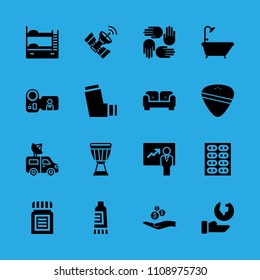 pills, presentation, alms, inhaler, medicine, satellite, ecology, sofa and bunk vector icon. Simple icons set