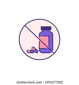 pills are prohibited single flat line icon isolated on white. Perfect outline symbol Prevention Coronavirus Covid 19 pandemic banner. flat design warning without medicine drugs free