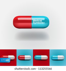 Pills In Red And Blue, Vector Eps 10 Illustration.