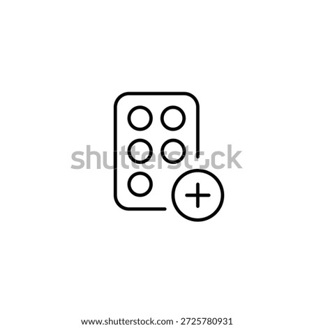 Pills refill, tablets in blister and plus. Dose increase, treatment start. Pixel perfect, editable stroke vector icon