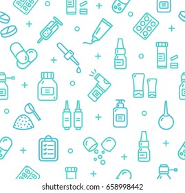 Pills Related Medical Pattern Background on a White for Business and Advertising. Vector illustration