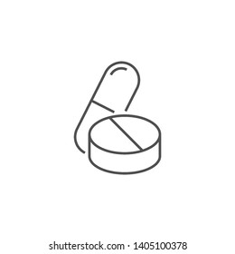 Pills Related Vector Line Icon. Drugs. Isolated on White Background. Editable Stroke.