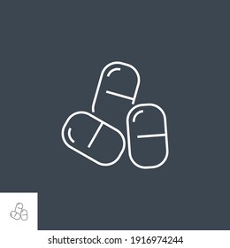 Pills Related Vector Line Icon. Drugs. Isolated on Black Background. Editable Stroke.