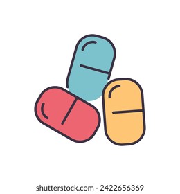 Icono de línea vectorial relacionado con las columnas. Pega un icono lineal. Producto farmacéutico. Vitamina para atención médica personal. Cápsulas con aspirina. Aislado sobre fondo blanco. Ilustración del vector Icono editable