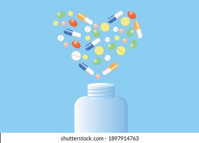 las pastillas están diseminadas en forma de corazón