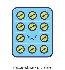 pills seal drugs kawaii line and fill style vector illustration design
