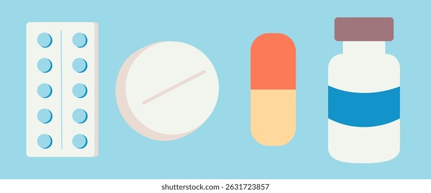 pílulas definidas em estilo doodle em vetor. Elemento para apps adesivos website logotipo ícone de impressão