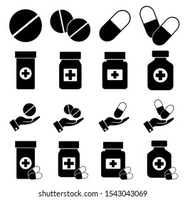 Pills set icon, logo isolated on white background