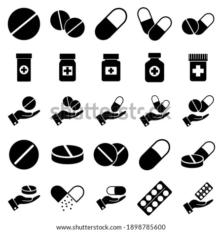 Pills set icon, logo isolated on white background