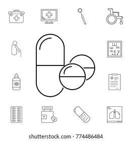 pills. Set of medicine tools icons. Web Icons Premium quality graphic design. Signs, outline symbols collection, simple icons for websites, web design, mobile app on white backgroud