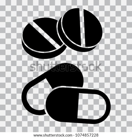 Pills set on transparent background. Vector illustration