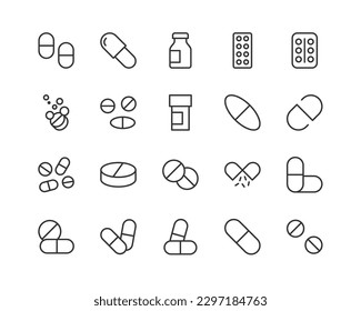 conjunto de pastillas de iconos de línea simple. Colección de iconos web para el diseño de UIUX. Razo vectorial editable 24x24 Pixel Perfecto