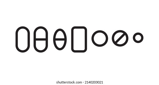 Pills set simple line vector icons.