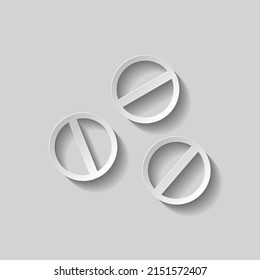 Pills simple icon. Flat design. Paper style with shadow. Gray background.ai
