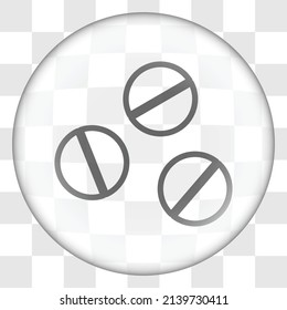 Pega un icono simple. Diseño plano. Botón de cristal en cuadrícula transparente.ai