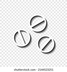 Pills simple icon. Flat desing. White with shadow on transparent grid.ai