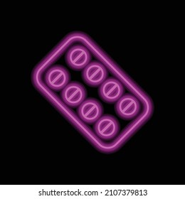 Pills simple icon vector. Flat desing. Purple neon on black background.ai