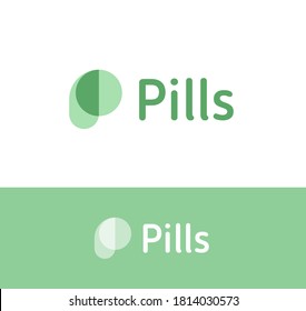 Pills simple logo concept for painkiller, antibiotic, vitamin supplements and other health care chemistry. Abstract simple letter P symbol for pharmacy identity, medical and paramedical. vector icon.