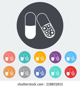 Pills. Single flat icon on the circle. Vector illustration.