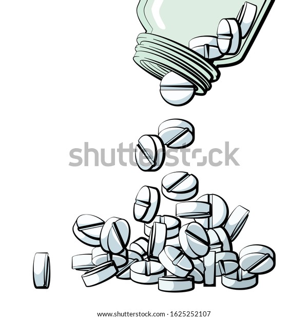 Pills Spilled Bottle Vector Illustration Pile Stock Vector (Royalty