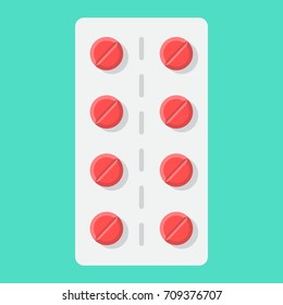 Pills Strip flat icon, medicine and healthcare, pharmacy sign vector graphics, a colorful solid pattern on a cyan background, eps 10.