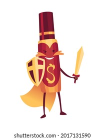 Pills super hero. Cute cartoon character with smiled face. Spray bottle like a superman with a cloak. Medicinal strong help