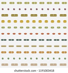 Pills or Supplements Seamless Pattern is an illustration of different type of pills or supplements laid out in lines and set up to be able to be used as a seamless repeatable pattern that can be used 