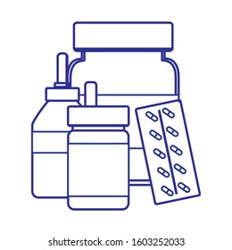 Pills tablet jar and dropper design of Medical care health hospital emergency aid and clinic theme Vector illustration