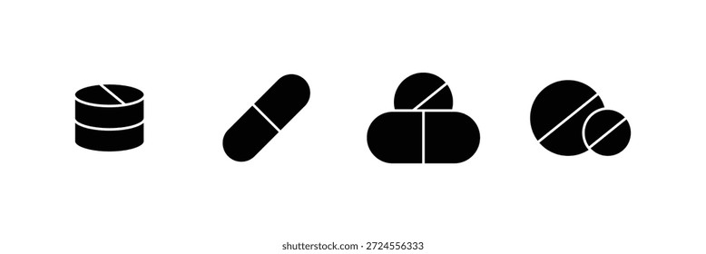 Conjunto de ícones de comprimidos e tablets. Pílula de farmácia. Conjunto de ícone do tablet , Cápsula do comprimido na linha ícone .Ícones da cápsula coleção. Símbolo de pílulas para tratamento de saúde.