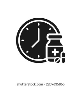 Pills time. Medication schedule icon flat style isolated on white background. Vector illustration