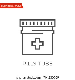 Pills Tube Thin Line Vector Icon. Flat Icon Isolated on the White Background. Editable Stroke EPS file. Vector illustration.