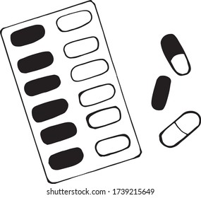 Pills vector doodle set. Hand drawn vector illustration for cards, posters, stickers and professional design.