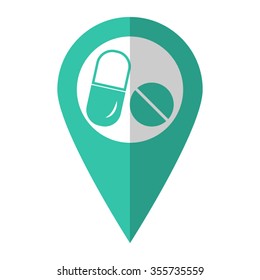 Pills - vector icon;  green map pointer