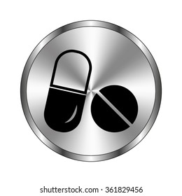 Pills - vector icon;  metal button