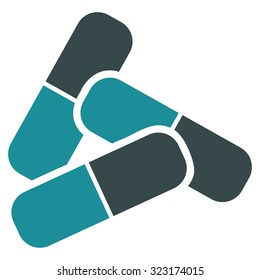 Pills vector icon. Style is bicolor flat symbol, soft blue colors, rounded angles, white background.
