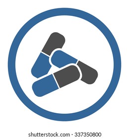 Pills vector icon. Style is bicolor flat rounded symbol, cobalt and gray colors, rounded angles, white background.