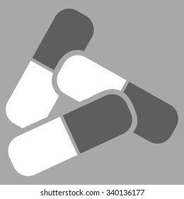 Pills vector icon. Style is bicolor flat symbol, dark gray and white colors, rounded angles, silver background.