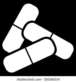 Pills vector icon. Style is flat symbol, white color, rounded angles, black background.
