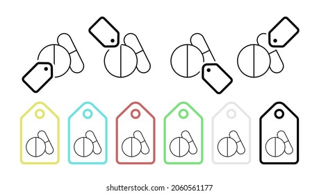Pills vector icon in tag set illustration for ui and ux, website or mobile application