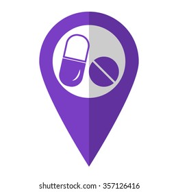 Pills - vector icon;  violet map pointer