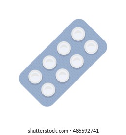 Pills vector illustration in flat style design. Variety types of drugs, dragees, pill. Antibiotic, analgesic, antidepressant. Pharmaceuticals goods. Isolated on white background.