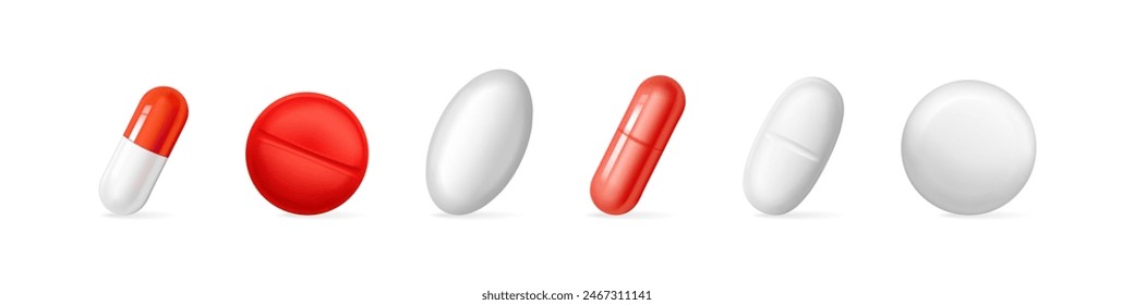 Pills vector realistic collection. Pill and capsule medical illustration.