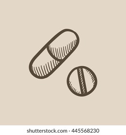 Pills vector sketch icon isolated on background. Hand drawn Pills icon. Pills sketch icon for infographic, website or app.