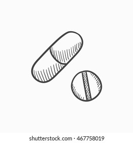 Pills vector sketch icon isolated on background. Hand drawn Pills icon. Pills sketch icon for infographic, website or app.