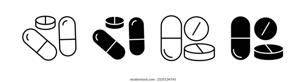 Pills vector thin line vector icons collection