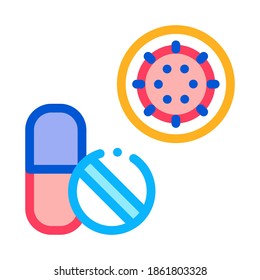Píldoras Y Vector De Icono De Virus. Borrador De Píldoras Y Signo De Virus. Ilustración de símbolo de contorno aislado