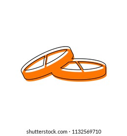 Pills or vitamin. Isolated icon consisting of black thin contour and orange moved filling on different layers. White background
